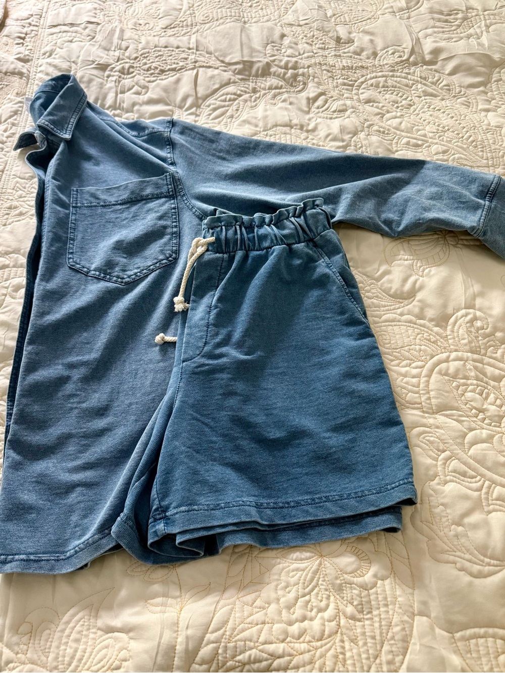 Jane and Delancey Washed Blue Pullover and Drawstring Shorts Set